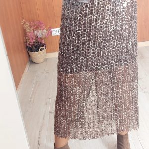 FALDA LARGA DE LENTEJUELAS BEIGE/MARRÓN